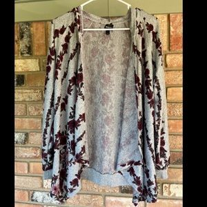Large gray floral cardigan with hood